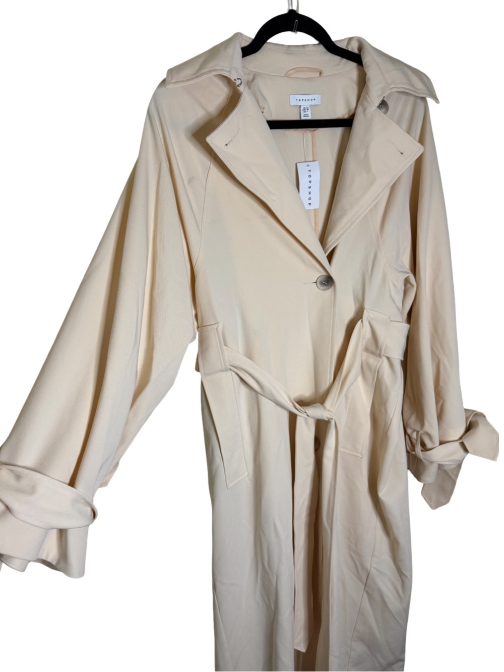 Topshop NWT Cream Trench Coat Belted Long Sleeve Jacket Size 4 - Picture 3 of 9